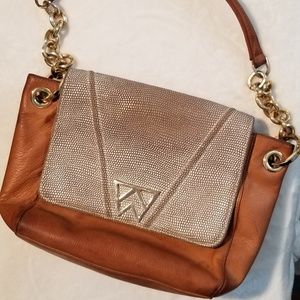 Tan Leather Shoulder Bag by Designer Kelly Wynne